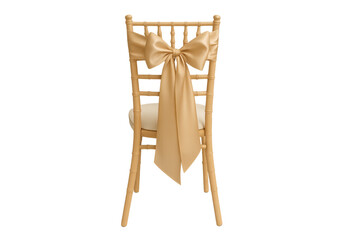 Golden wedding event chair ribbon decoration on transparent background