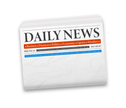 Realistic vector illustration of color newspaper layout. Isolated on white background