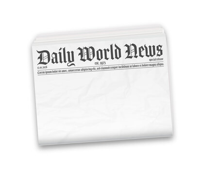 Realistic vector illustration of black and white newspaper layout. Isolated on white background