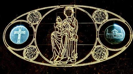 Christmas decoration at Essen Christmas market: holy family