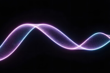 Abstract glowing neon wave of particles on a dark background