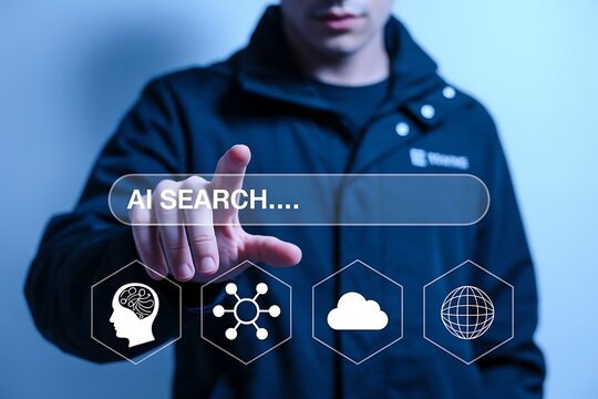 Man using artificial intelligence search interface technology