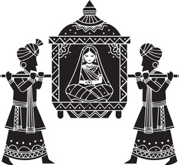 Indian Wedding Palanquin Palki Black and White Art