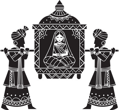 Indian Wedding Palanquin Palki Black and White Art