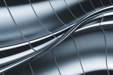 Abstract silver metallic wave pattern with grid lines