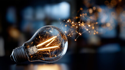 Illuminated device with digital connection idea solution concept defocused network background innovative thinking visualization technological breakthrough scene creative