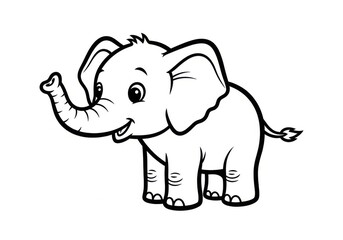 Fototapeta premium Charming baby elephant with oversized ears and trunk drawn in chunky outlines for toddler coloring