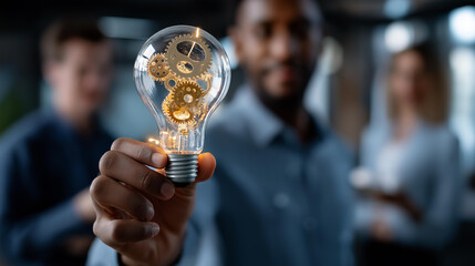 Conceptual image of teamwork and innovation defocused collaborative background group creativity symbolism collective thinking representation unified advancement display with