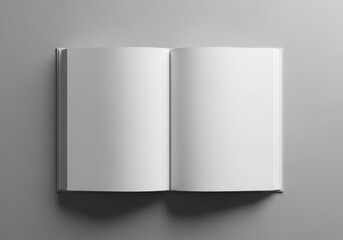 Fototapeta premium Open blank book with white pages on a gray background