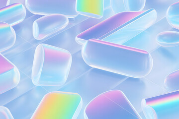 Abstract pastel iridescent geometric shapes with soft light