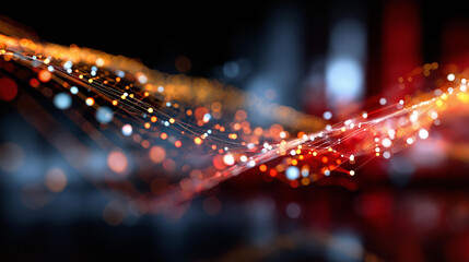 Big data visualization with digital backdrop defocused particle wave background analytics representation scene 4k rendering display technological innovation imagery with copy