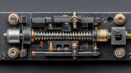 Close-Up Macro of Industrial Mechanical Spring and Metal Components