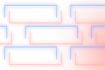 Abstract neon rectangular frames with blue and red glow, isolated on transparent background