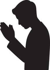 Silhouette icon of a person praying with hands raised silhouette