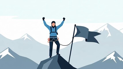 A Person Celebrates Victory On Top Of A Mountain, Achieving Their Goals And Objectives
