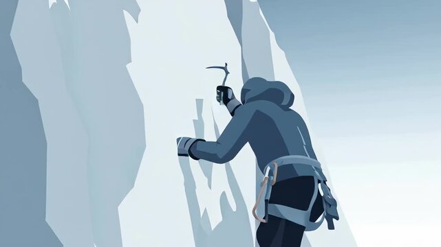 A Person Climbing Up An Ice Wall With Determination and Focus in Challenging Conditions.