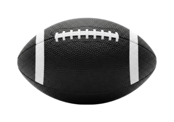 Macro shot of a high-end matte black american football displaying deep pebbled texture and crisp white laces, isolated on pure white studio background. Concept for luxury athletic advertising