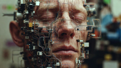 man and technology, man's face