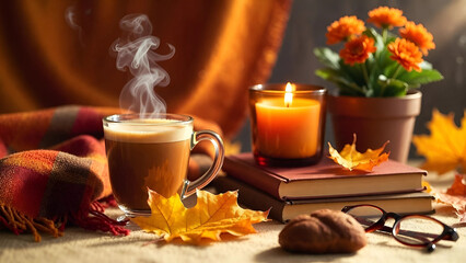 autumn still life with candle