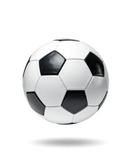 Naklejka premium A classic black and white soccer ball floating above a subtle shadow on white