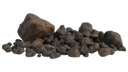 Natural rock png isolated on transparent background, pile creates rugged texture, ideal for landscaping designs and realistic nature scenes, earthy tones
