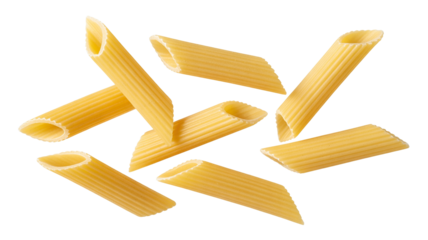 Penne pasta pieces falling  png  isolated on transparent background, for culinary creations, perfect for Italian cuisine and gourmet meals