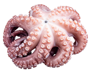 Raw octopus isolated on transparent background, cutout, png cutout
