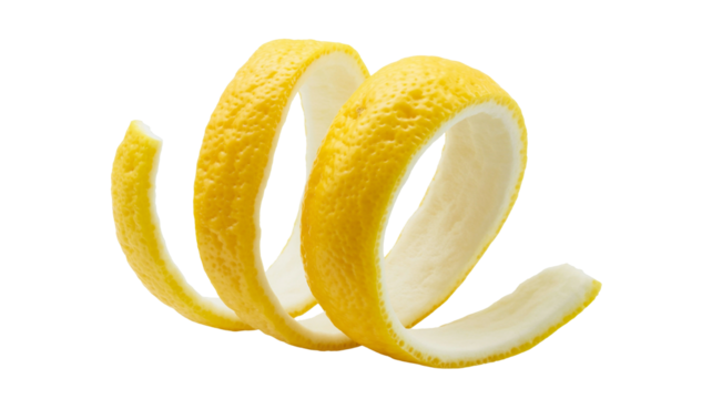 Vibrant lemon zest spiral  png  isolated on transparent background, adds a refreshing twist, perfect for culinary designs and healthy lifestyle visuals