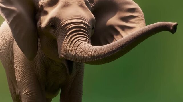 Majestic Asian elephant trunk movement close-up on green screen background slow motion footage