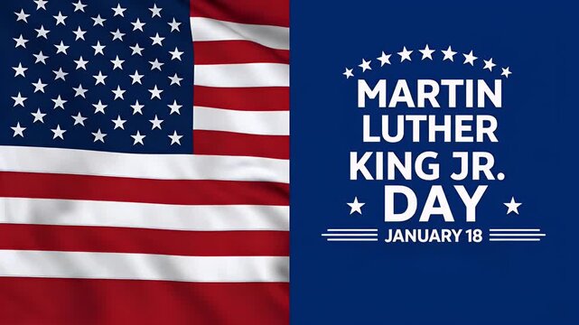 Martin Luther King Jr Day banner with American flag and date text