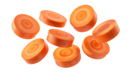 Vibrant carrot slices  png  isolated on transparent background, add a healthy touch to your creative recipes and nutrition projects today
