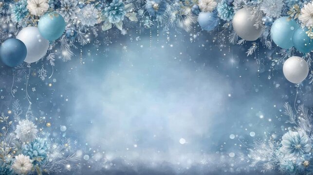 Vibrant birthday banner adorned with colorful balloons and floral decorations, featuring a soft blue background with ample copy space for personalized messages - Powered by Adobe