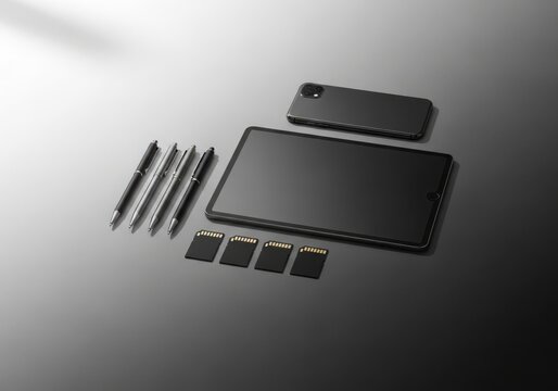 Digital art tools and devices on a gray surface - Powered by Adobe