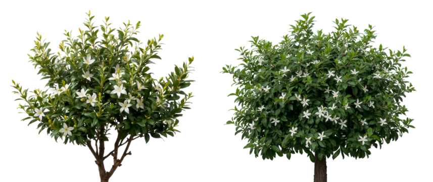 beautiful bush of garden jasmine isolated on a transparent background