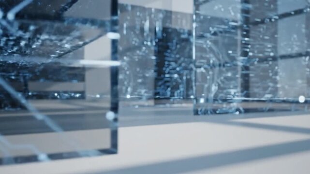 Futuristic digital interface with circuit patterns in a modern office space showcasing technology and innovation - Powered by Adobe