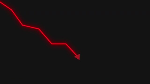 stock market graph, red arrow graph, Downward arrow or trend, Neon Red Futuristic Glow with alpha channel supported, Graph element for infographics and Negative or poor performance. Data Visualization