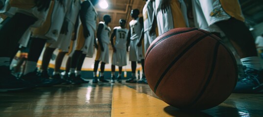 Teammates Unite on Basketball Court Before Game with Focus on Ball