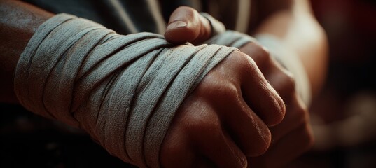 Close-Up of Hand Wraps Being Tied for Boxing or Martial Arts Training