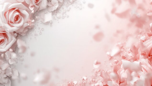 Romantic Pink Roses and Falling Petals Background