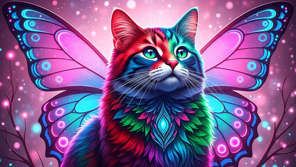 neon cat with red heart