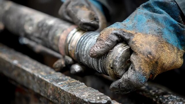 Specialist replacing worn sections of a graphitic cathode rod highlighting handson adjustments to preserve efficient current transfer in a metal refining facility.