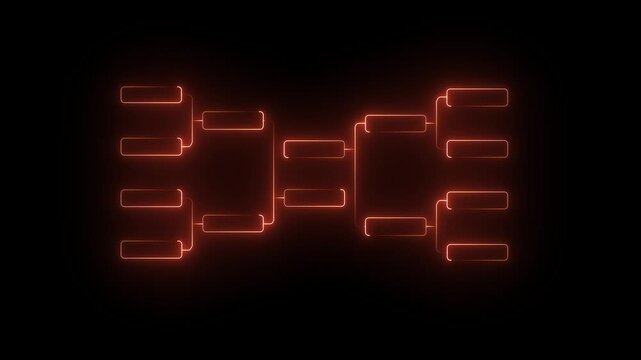 neon tournament tree structure animation isolated on dark background. Ideal for games, championships, playoffs, and battle tournaments.Fields for 8 players or teams, championship tournament bracket