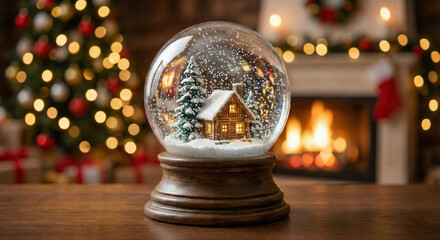 New Year's themed snow globe with bokeh in the background