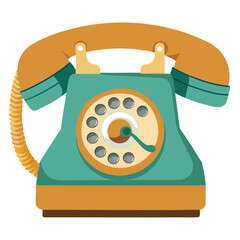 Vector illustration of  yellow and green vintage retro telephone featuring a classic rotary dial. Isolated on white background 