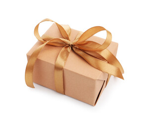 One gift box with ribbon isolated on white