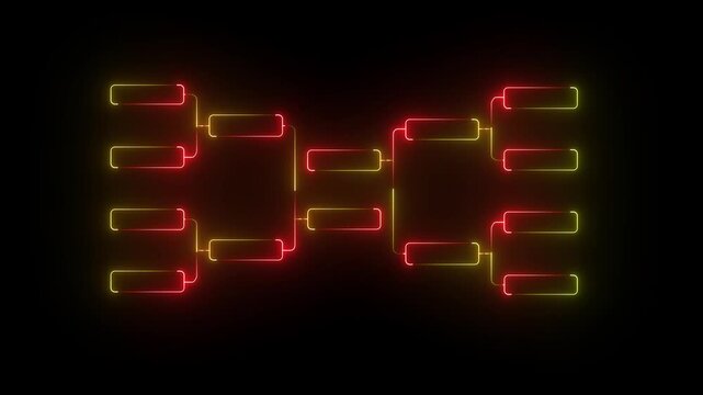 Animated glowing 8-team tournament bracket chart on black background. for sports, esports, competitions, and event visuals. Fields for 8 players or teams, It is suitable for all kinds of sports
