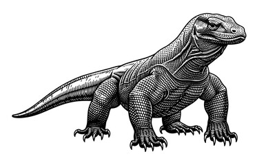 Obraz premium Komodo dragon in vintage line art style
