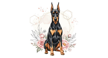 "Elegant Guardian Doberman",
"Floral Protector Spirit",
"Royal Bloom Doberman", generation iA