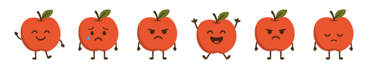 Cartoon Apples Showing Different Expressions on a White Background