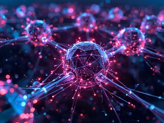 Stunning network of glowing nodes connecting in a vast digital space for advanced technology uses